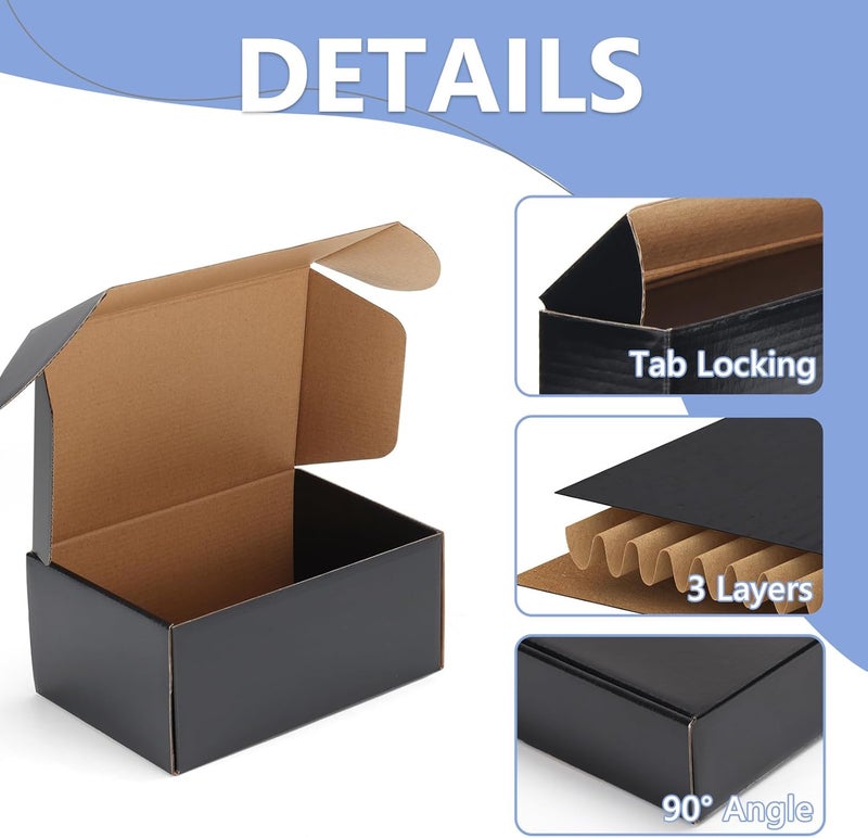 EXYGLO 6 Pack 9x6x4 Shipping Boxes, Black Corrugated Cardboard Boxes for Packaging Small Business, Moving, Shipping, Mailing, and Storing - Image 3